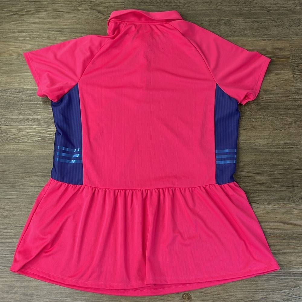Adidas Women’s Pink Golf Climachill Tour Peplum SS Cooling Polo Top, size Large - Picture 8 of 9
